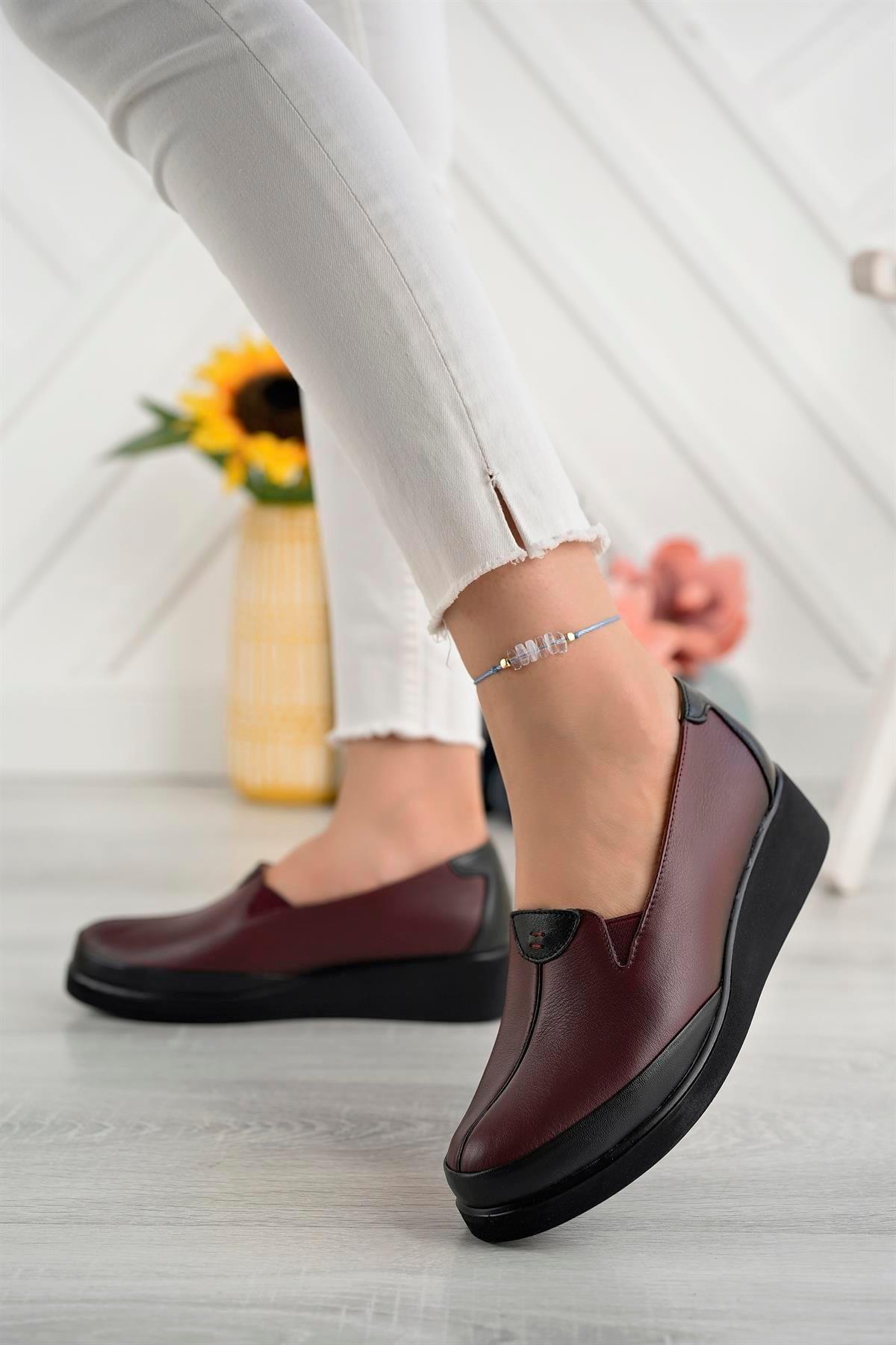 Ortobella Comfort Kadın Bordo Deri Ayakkabı 1066